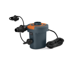 Grey / Orange | Bestway Sidewinder Air Pump 12V. Showing Accessories Attached. 