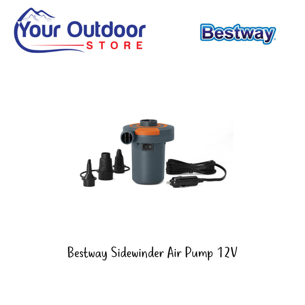 Bestway Sidewinder Air Pump 12V. Hero Image Showing Logos and Title. 