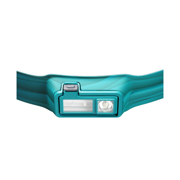 Teal / Navy | BioLite Rechargeable 425 Lumens Headlamp Image Showing Close Up View Of The Front Headlamp.