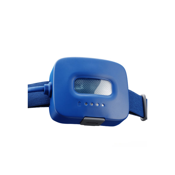 Teal / Navy | BioLite Rechargeable 425 Lumens Headlamp Image Showing Close Up Of The Back Light And Power Indicator. 