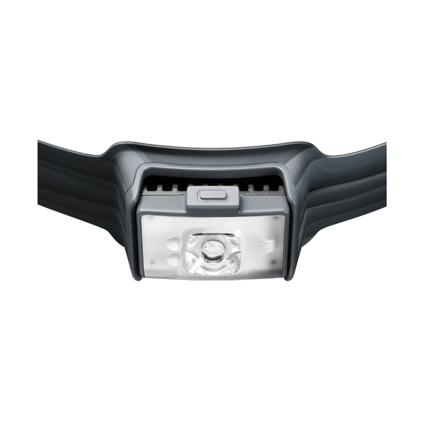 Black | BioLite Rechargeable 800 Lumens Headlamp Image Showing Close UP Top View Of The Front Light.