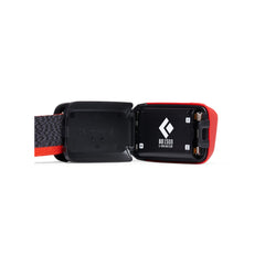 Black | Black Diamond BD 1500 Battery And Charger Image Showing Battery Placement In A Headlamp.