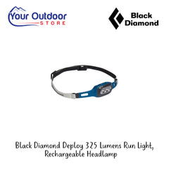 Black Diamond  Deploy 325 Lumens Run Light Rechargeable Headlamp | Hero Image Showing All Logos And Titles.