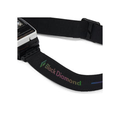 Black / Alloy | Black Diamond Distance LT 1100 Lumens Rechargeable Headlamp Image Showing Close Up View Of Company Logo On The Headlamp Head Strap.