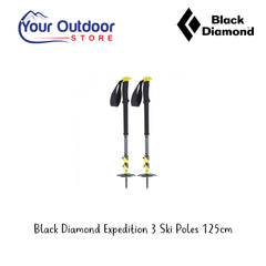 Black Diamond Expedition 3 Ski Poles 125cm.  Hero Image Showing Logos and Title. 