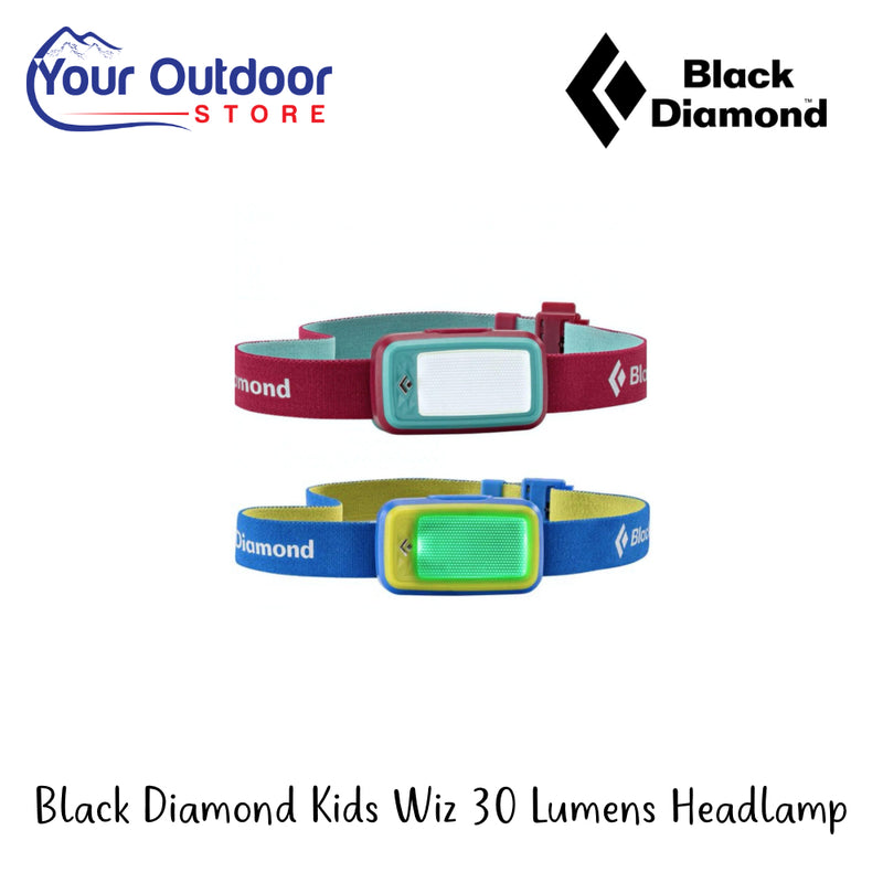 Black Diamond Kids Wiz 30 Lumens Headlamp | Hero Image Showing All Logos, Titles And Variants.