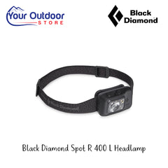 Black Diamond Spot R 400 L Headlamp | Hero Image Showing All Logos And Titles.