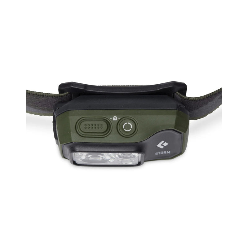 Olive | Black Diamond Storm Headlamp 450 Lumens - Dual Fuel Image Showing Top View.