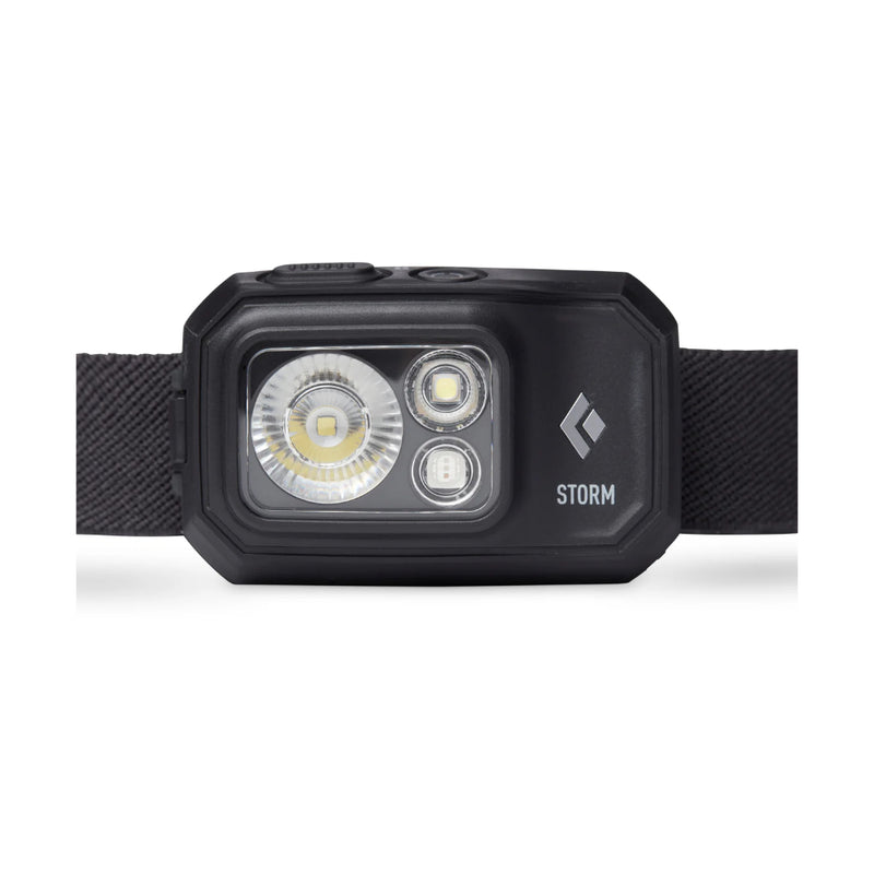 Black | Black Diamond Storm Headlamp 450 Lumens - Dual Fuel Image Showing Front View.