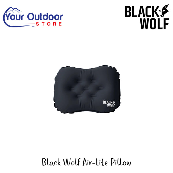 Black Wolf Air-Lite Pillow Image Showing All Logos And Titles.
