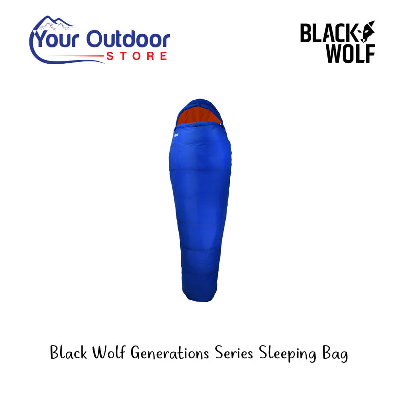 Black Wolf Generations Series Sleeping Bag. Hero Image Showing Logos and Title. 
