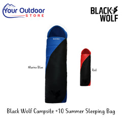 Black Wolf Campsite +10 Sleeping Bag | Hero Image Showing All Logos And Variants.