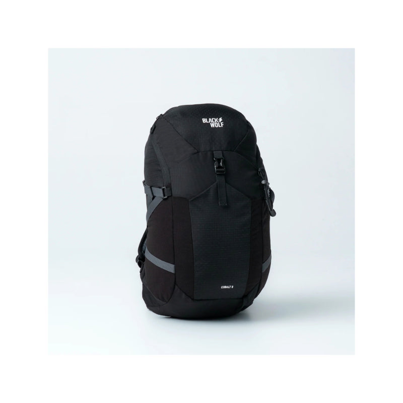Black | Black Wolf Colbalt ll Hiking Backpack Image Showing Angled Front View.
