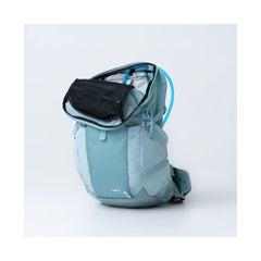 Tourmaline | Black Wolf Colbalt ll Hiking Backpack Image Showing Angled Front View With Main Zip Pocket Open.