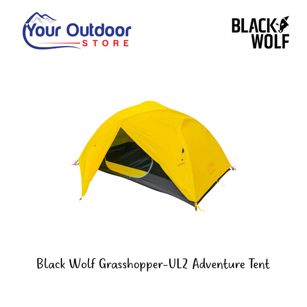 Black Wolf Grasshopper - UL2 Adventure Tent. Hero Image Showing Logos and Title. 