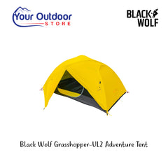 Black Wolf Grasshopper - UL2 Adventure Tent. Hero Image Showing Logos and Title. 