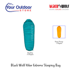 Black Wolf Hiker Extreme Sleeping Bag | Hero Image Showing All Logos, Titles And Variants.