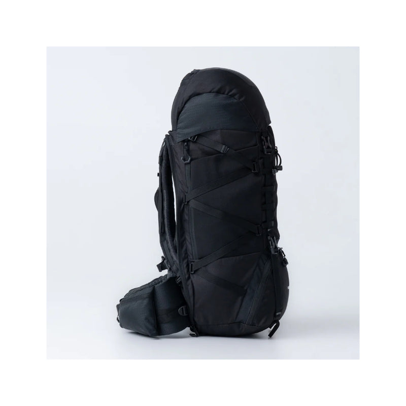 Black/60L | Black Wolf Nakeen 60L Hiking Pack Image Showing Side View Of The Hiking Pack.