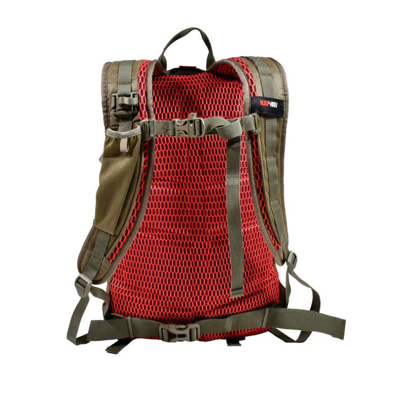 Moss | Black Wolf Pathfinder II 33 Litre Day Pack. Back View Showing Straps and Padding.