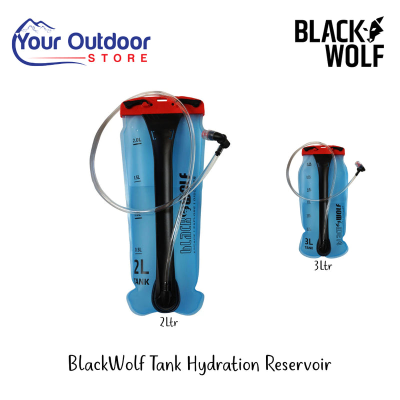 Black Wolf Tank Hydration Reservoir | Hero Image Showing All Logos, Titles And Variants.