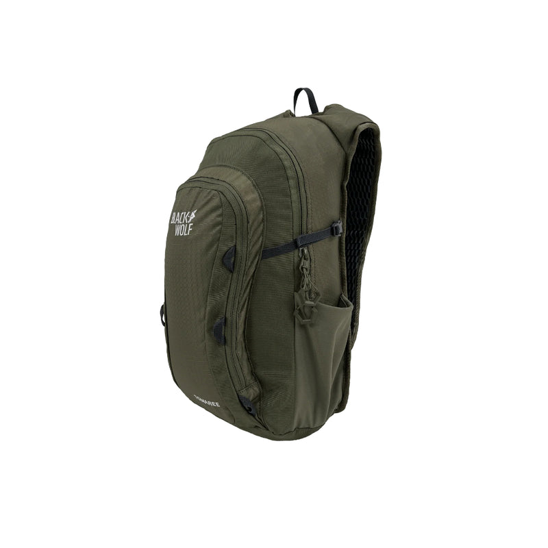 Moss | Black Wolf Tomaree Day Pack Image Showing Side View With Water Bottle Pocket.