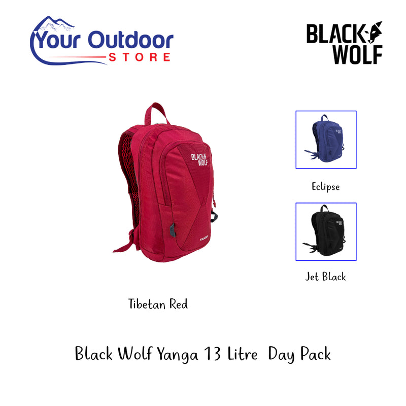Black Wolf Yanga 13 Litre Day Pack. Hero Image Showing Logos and Title. 