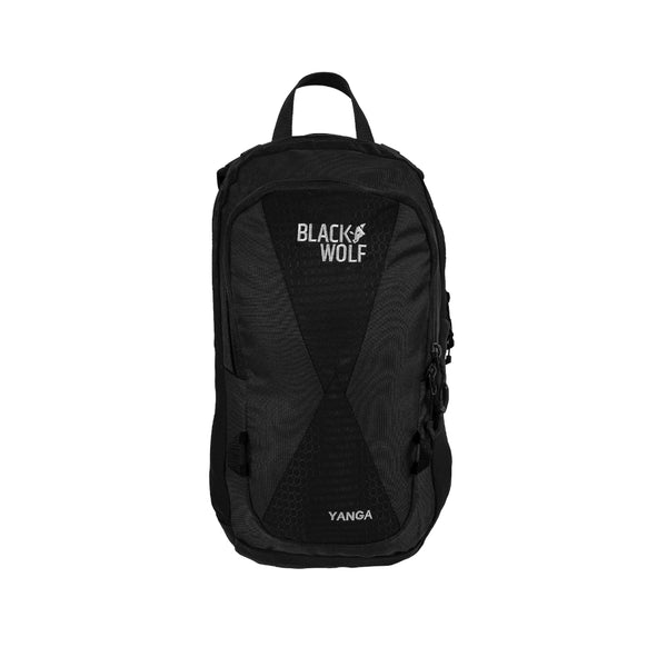 Jet Black | Black Wolf Yanga 13 Litre Day Pack. Front View. 