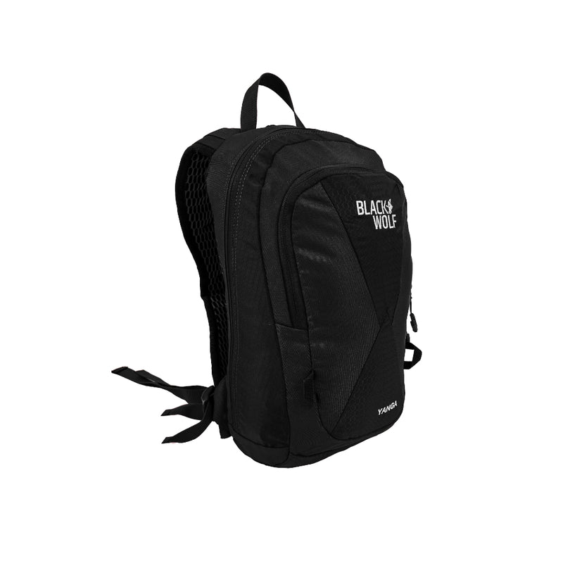 Jet Black | Black Wolf Yanga 13 Litre Day Pack. Angled Front View. 