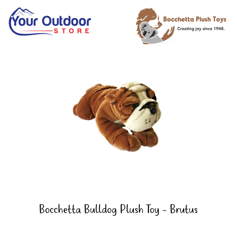 Bocchetta Bulldog Plush Toy - Brutus | Hero Image Showing All Logos And Titles.