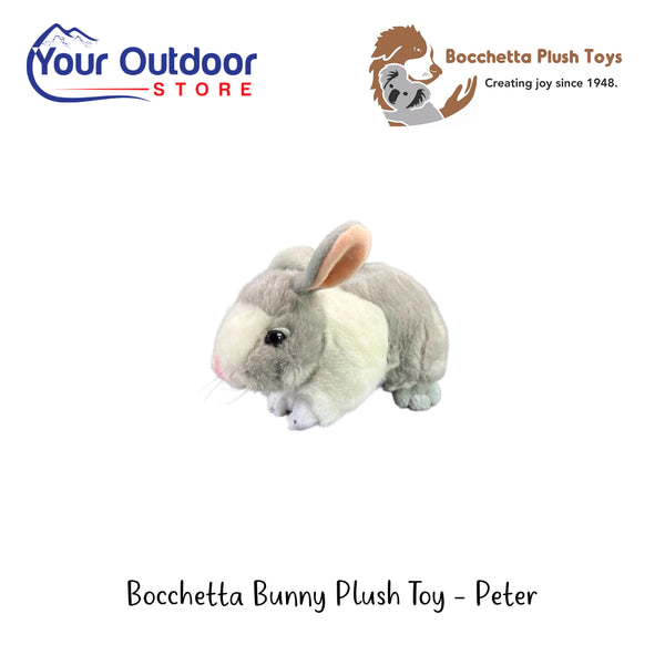 Bocchetta Bunny Plush Toy - Peter | Hero Image Showing All Logos And Titles.