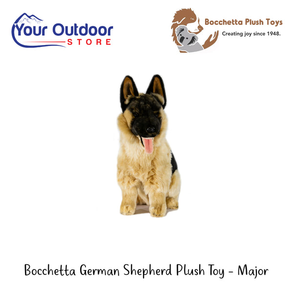Bocchetta German Shepherd Plush Toy - Major | Hero Image Showing All Logos And Titles.