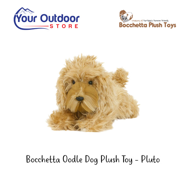 Bocchetta Oodle Dog Plush Toy - Pluto. Hero Image Showing Logos and Title. 