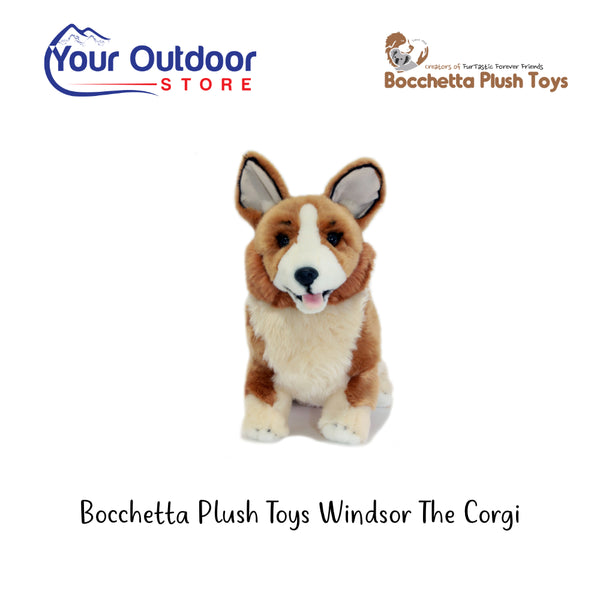 Bocchetta Plush Toy Windsor the Corgi. Hero Image Showing Logos and Title. 
