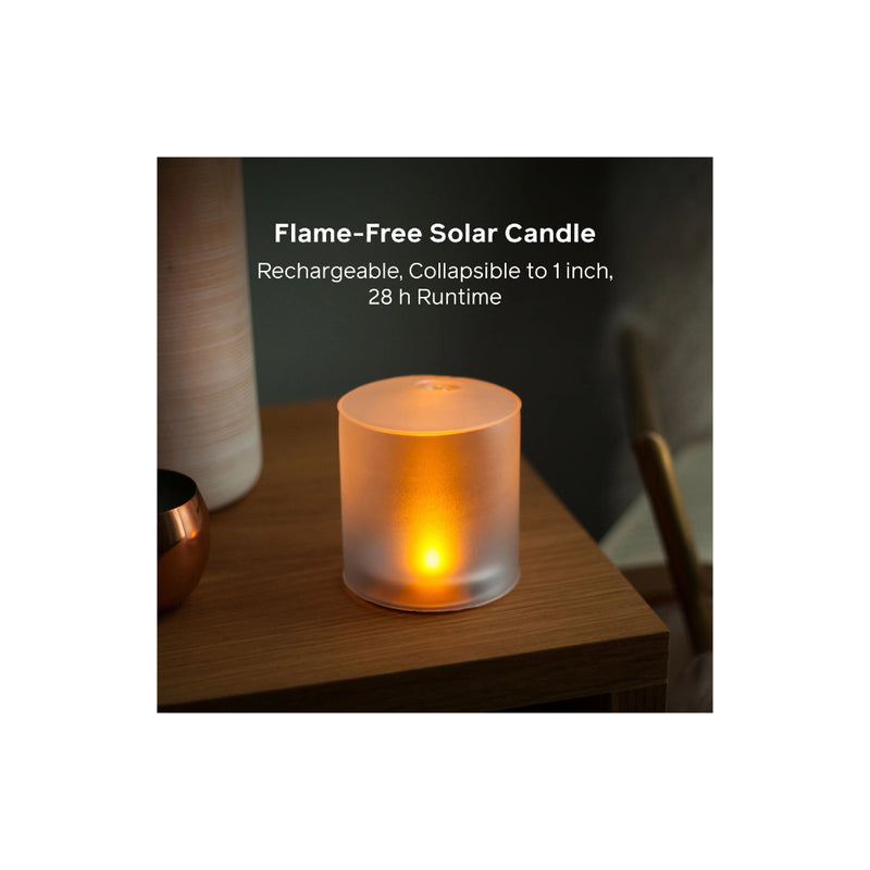 Cool White LEDs | BioLite Luci Solar Inflatable Lantern Candle Image Showing Close Up Of The Lantern Candle On A Bed Side Table.