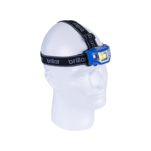 Blue | Brillar 5 Mode Headlamp. Shown on Manikin.  