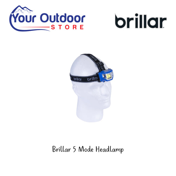 Brillar 5 Mode Headlamp. Hero Image Showing Logos and Title. 