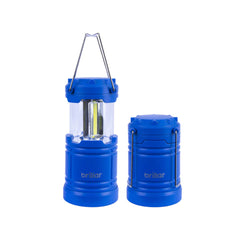 Assorted Colours | Brillar Pop Up Lantern. Shown Open and Closed. Blue.