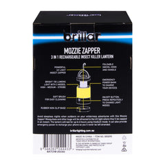 Blue/White/Black | Brillar Rechargeable Mozzie Zapper And Lantern. Showing Back of Packaging.