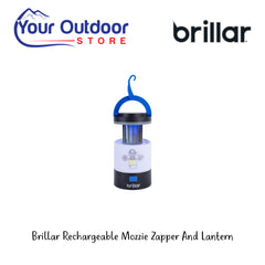 Brillar Rechargeable Mozzie Zapper And Lantern. Hero image Showing Logos and Title. 