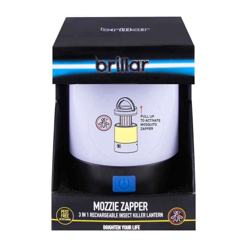 Blue/White/Black | Brillar Rechargeable Mozzie Zapper And Lantern. Shown in Packaging.