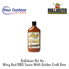 Bulldozer Ale Yes - Wing And BBQ Sauce With Golden Craft Beer | Hero Image Showing All Logos And Titles.