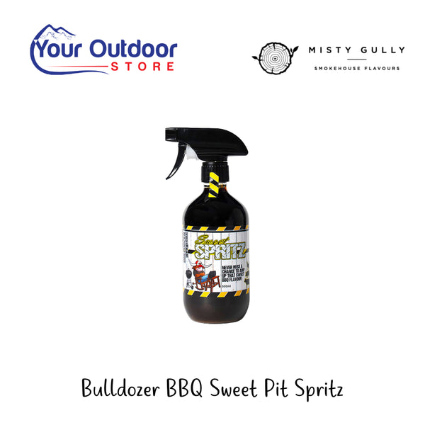 Bulldozer BBQ Sweet Pit Spritz | Hero Image Showing All Logos And Titles.