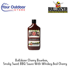 Bulldozer Cherry Bourbon Smoky Sweet BBQ Sauce With Whiskey And Cherry | Hero Image Showing All Logos And Titles.