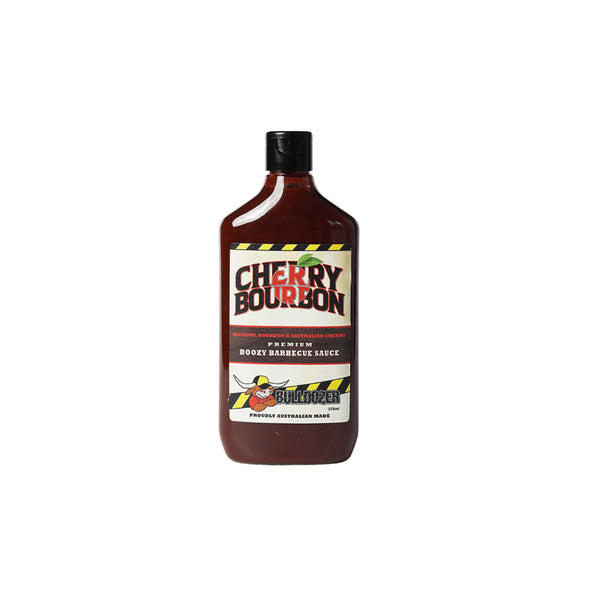 Bulldozer Cherry Bourbon Smoky Sweet BBQ Sauce With Whiskey And Cherry | Image Showing No Logos Or Titles.