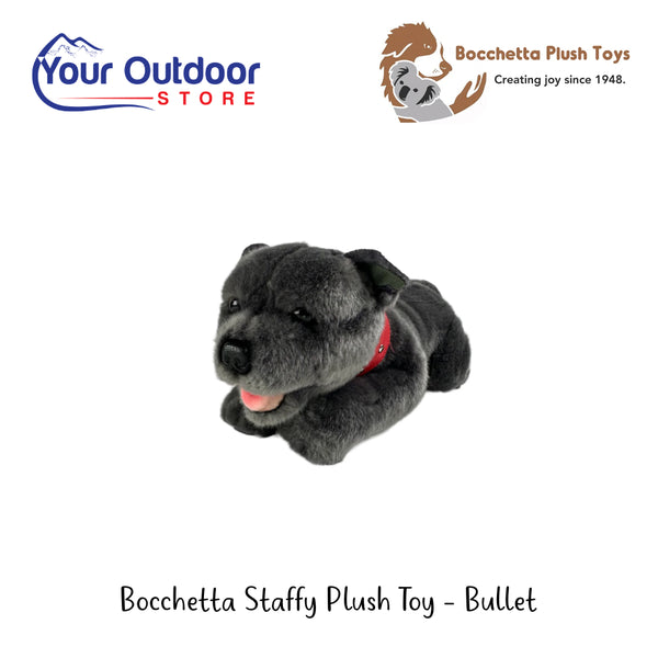 Bocchetta Staffy Plush Toy - Bullet | Hero Image Showing All Logos And Titles.