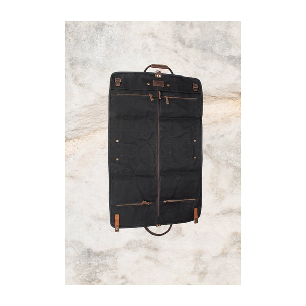 Black | Burke And Wills Foley Duffle And Suit Bag Image Showing View Of The Sit Bag Laid Out Flat.