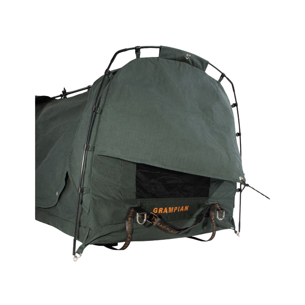 Forest Green / King Single | Burke And Wills Grampian Swag Image Showing Angled Side View.