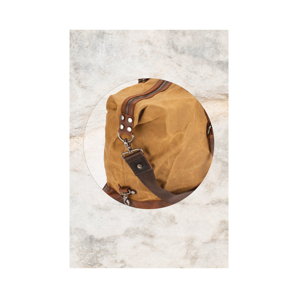 Burke And wills Macquarie Duffle Bag | Image Showing Close Up View OF The Side.