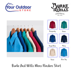 Burke and Wills Men's Flinders Shirt. Hero Image Showing Logos and Title. 