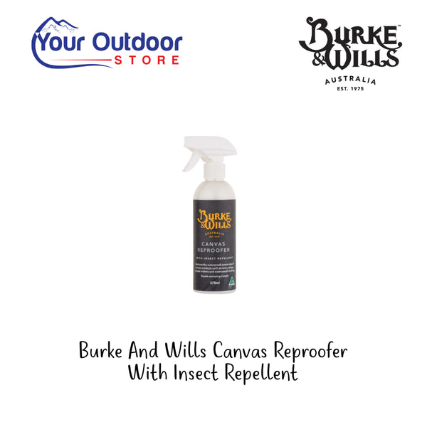 Burke and Wills Canvas Reproofer With Insect Repellent. Hero Image Showing Logos and Title. 